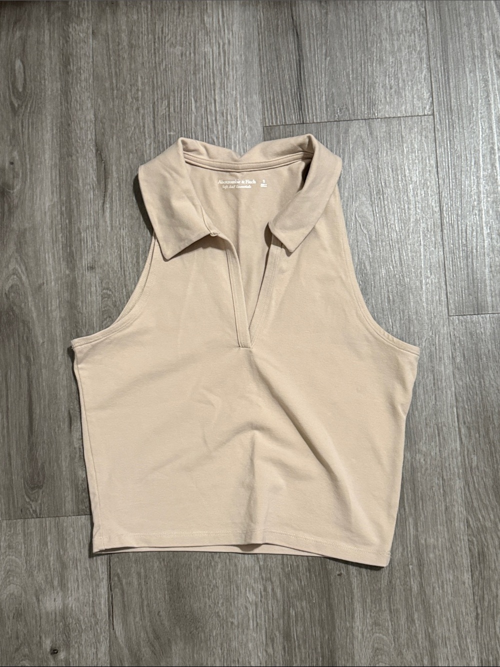 Abercrombie & Fitch Sleeveless Polo Crop Top in Light Beige